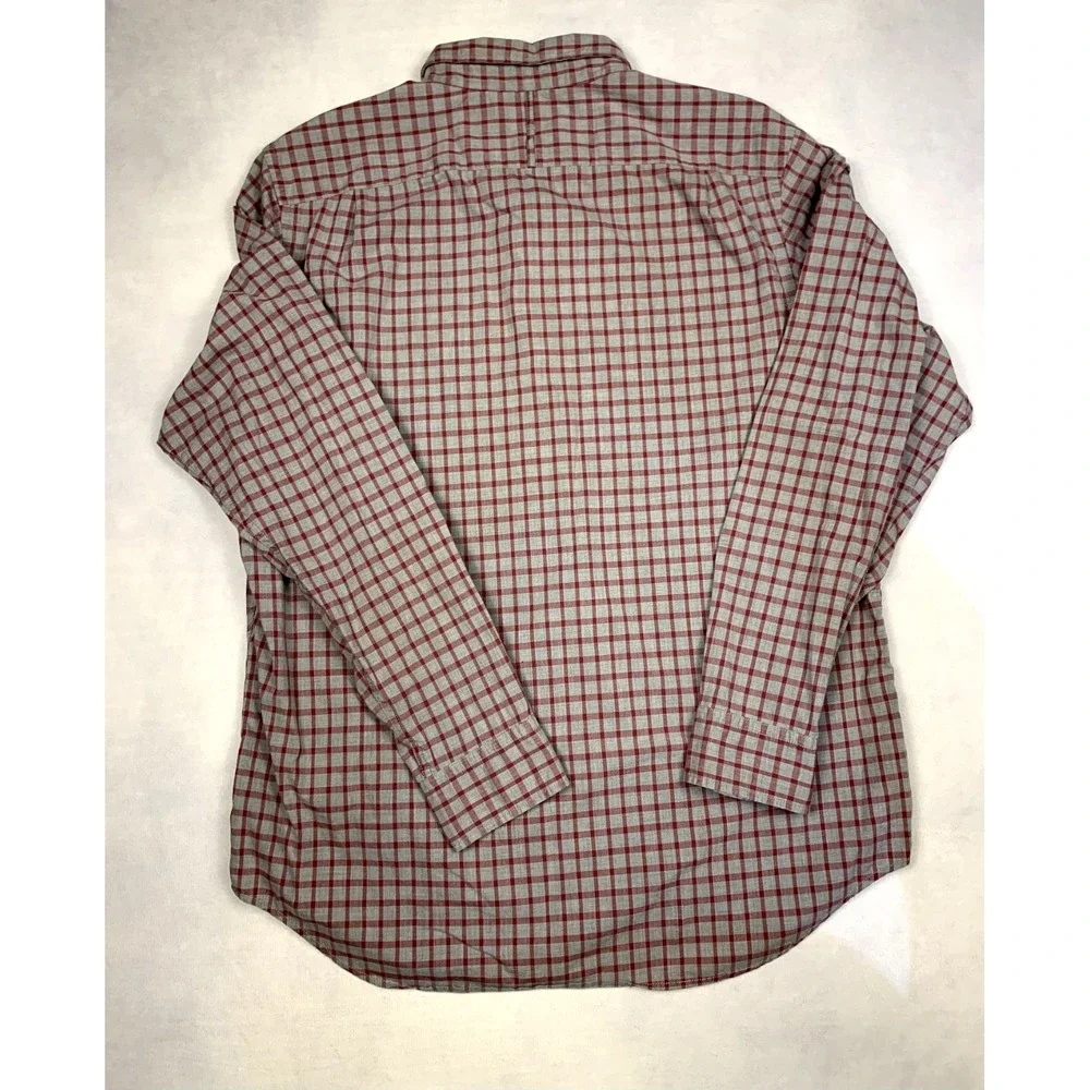 Banana Republic Shirt Mens Large Slim Fit Burgundy Grey Check Custom 078 Wash‎
